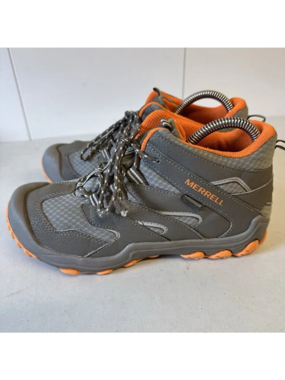 Merrell Chameleon 7 Waterproof Mid Hiking Boots Gray Orange Kids Boys Size 5.5 M